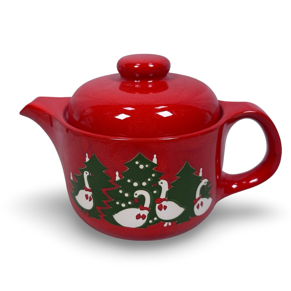 Waechtersbach W Germany Red Christmas Geese Teapot Vintage Ceramic Holiday Pot
